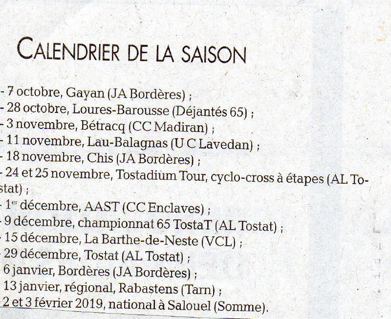 Calendrier cross